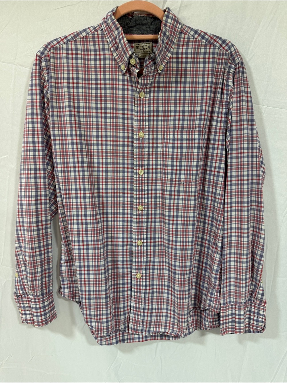 J. Crew, Mens Sz Medium, Button Down Collar, 100% Cotton, Red White & Blue EUC